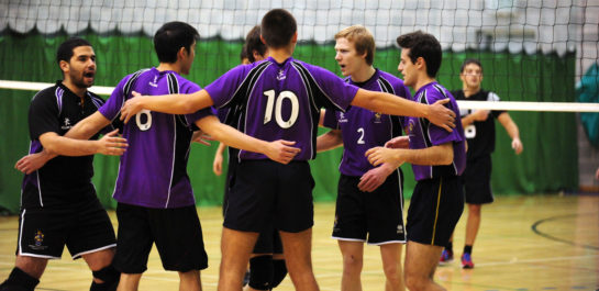Volleyball team huddle