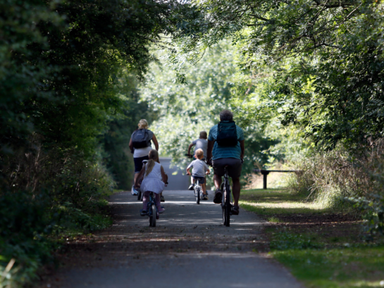 Family cycling in Glen Hills Nature reserve