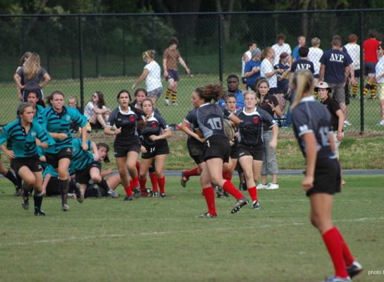 Group of women playing rugby