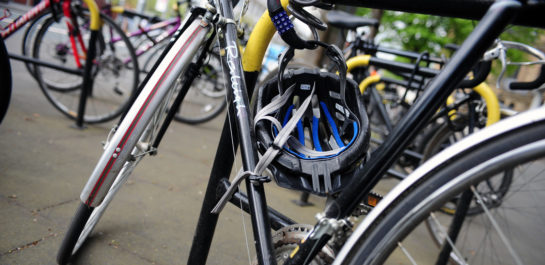 Bike in bike rack with helmet